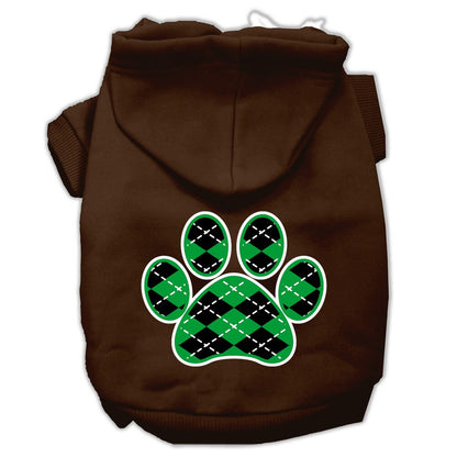 Pet Dog & Cat Hoodie Screen Printed, "Green Argyle Paw"