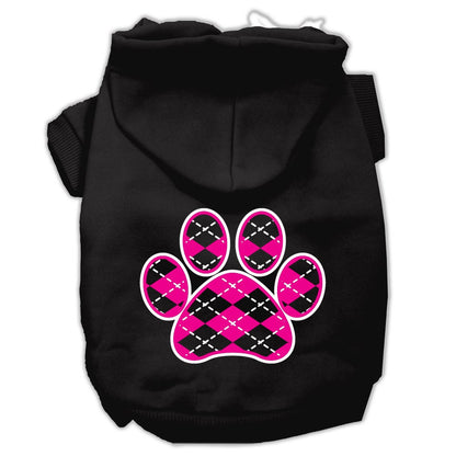 Pet Dog & Cat Hoodie Screen Printed, "Pink Argyle Paw"