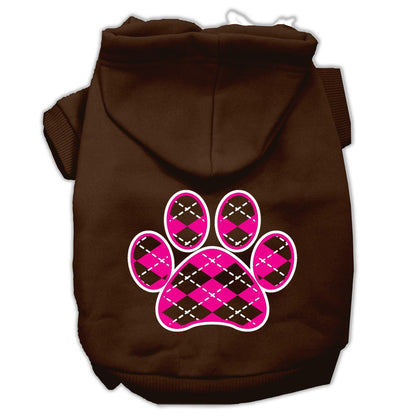 Pet Dog & Cat Hoodie Screen Printed, "Pink Argyle Paw"