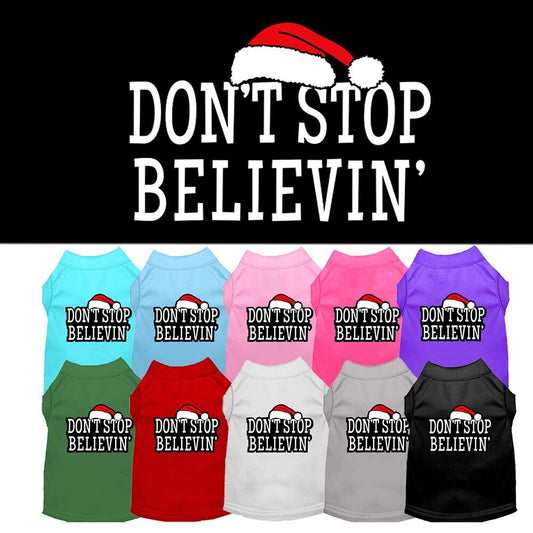 Christmas Screenprinted Dog Shirt, "Don't Stop Believin"