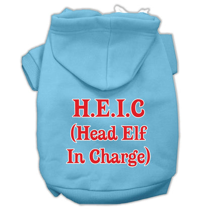 Christmas Pet Dog & Cat Hoodie Screen Printed, "Head Elf In Charge"