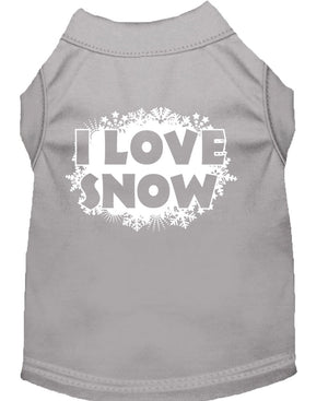 Christmas Screenprinted Dog Shirt, "I Love Snow"