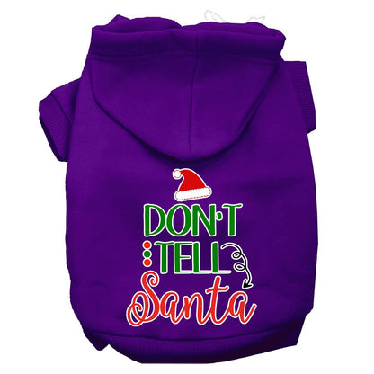 Christmas Pet Dog & Cat Hoodie Screen Printed, "Don't Tell Santa"