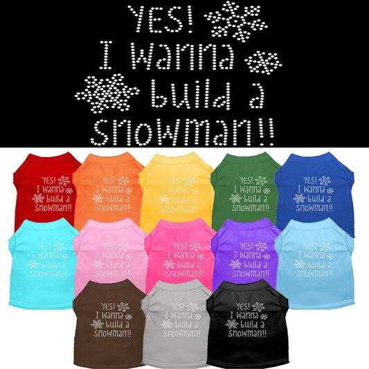 Christmas Pet Dog & Cat Shirt Rhinestone, "Yes, I Want to Build a Snowman"