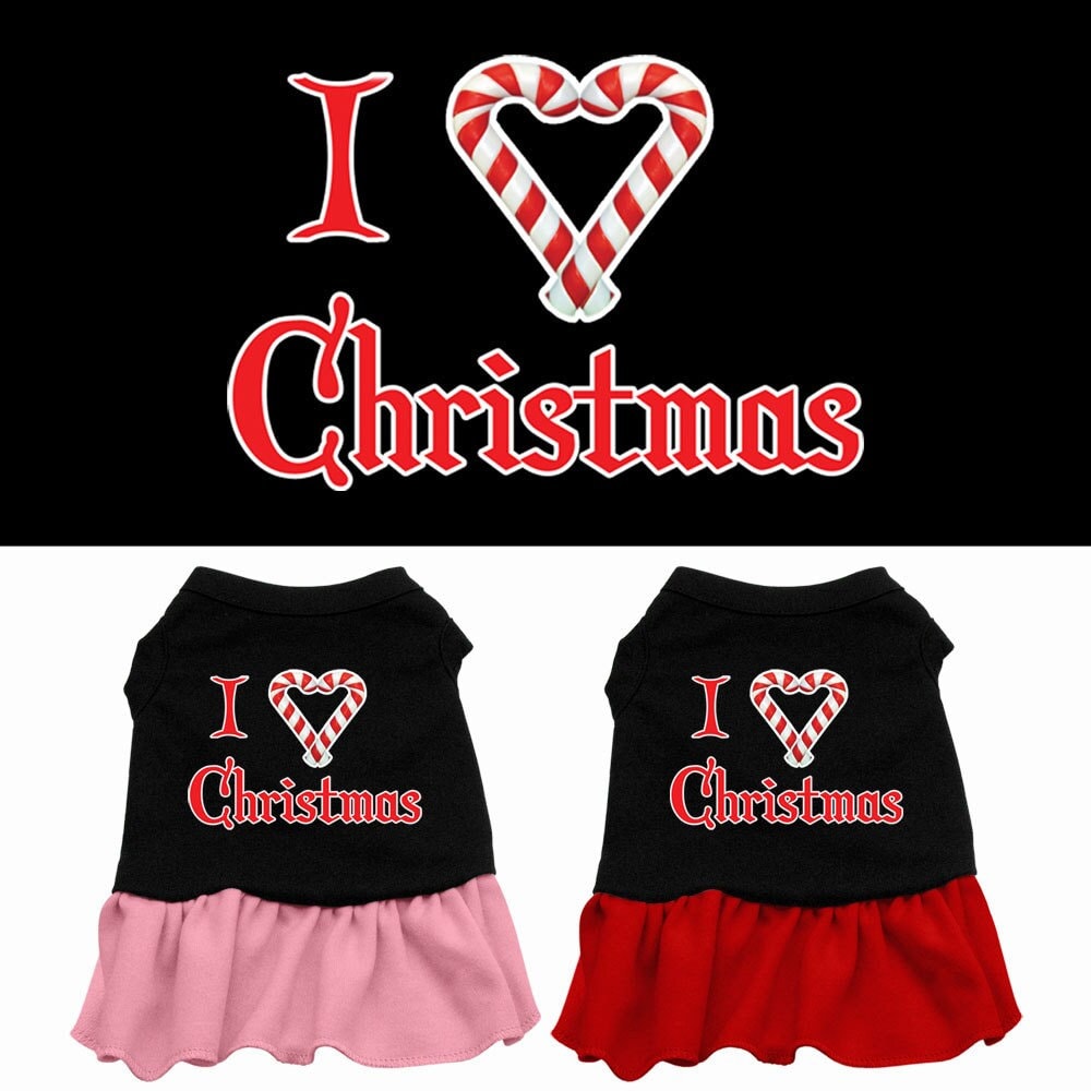Christmas Pet Dog & Cat Dress Screen Printed, "I Love Christmas"