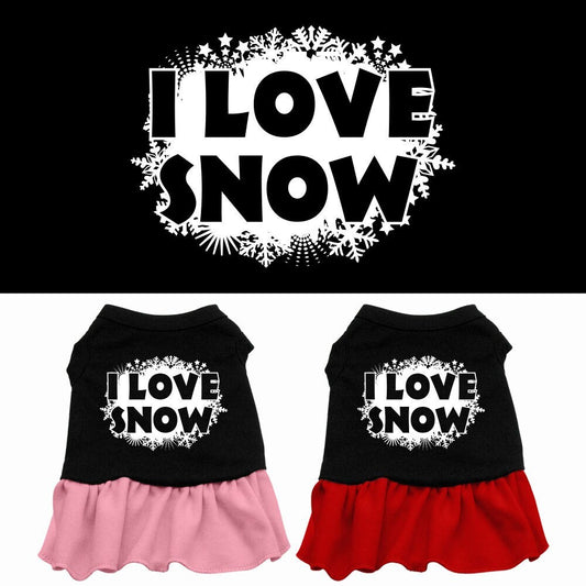 Christmas Pet Dog & Cat Dress Screen Printed, "I Love Snow"