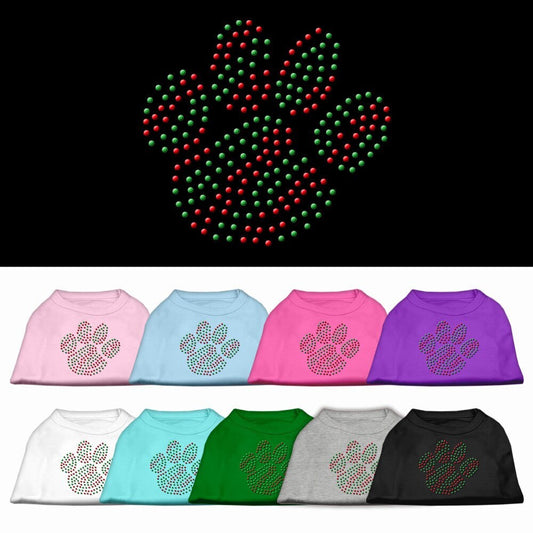 Christmas Pet Dog & Cat Shirt Rhinestone, "Holiday Paw"