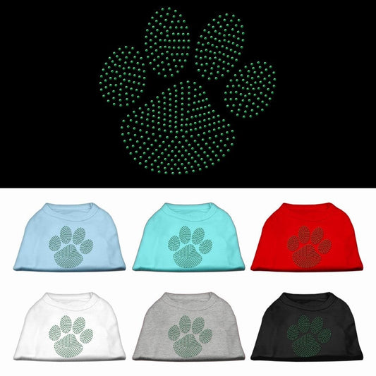 Pet Dog & Cat Shirt Rhinestone, "Green Paw"