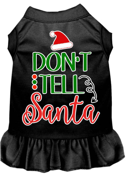 Christmas Dog Dress, Pet Dog & Cat Dress Screen Printed, "Don't Tell Santa"