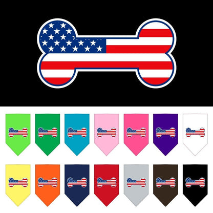 Pet and Dog Bandana Screen Printed, "Bone Shaped American Flag"