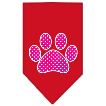 Pet and Dog Bandana Screen Printed, "Pink Swiss Dot Paw"