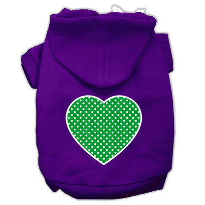 Pet Dog & Cat Hoodie Screen Printed, "Green Swiss Dots Heart"