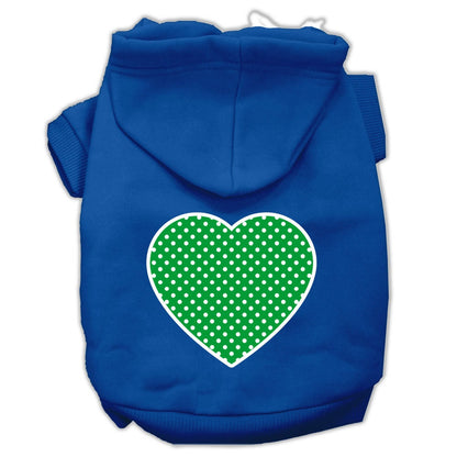 Pet Dog & Cat Hoodie Screen Printed, "Green Swiss Dots Heart"