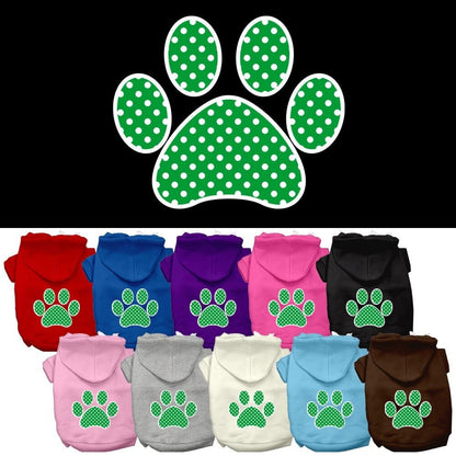 Pet Dog & Cat Hoodie Screen Printed, "Green Swiss Dots Paw"