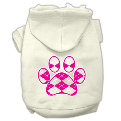 Pet Dog & Cat Hoodie Screen Printed, "Pink Argyle Paw"