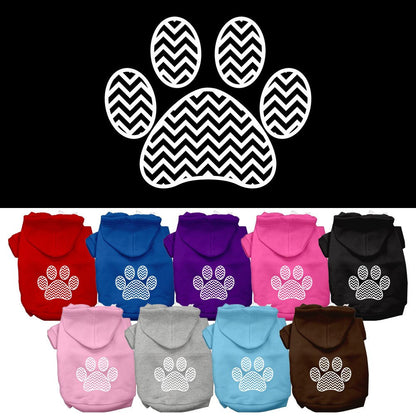 Pet Dog & Cat Hoodie Screen Printed, "Chevron Paw Print"