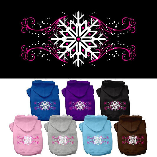 Christmas Pet Dog & Cat Hoodie Screen Printed, "Pink Snowflake Swirls"