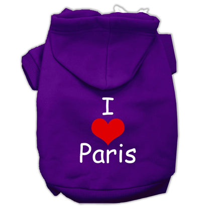 Pet, Dog & Cat Hoodie Screen Printed, "I Love Paris"