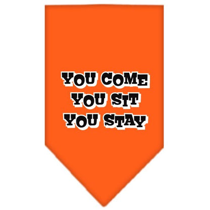 Pet and Dog Bandana Screen Printed, "You Come, You Sit, You Stay"