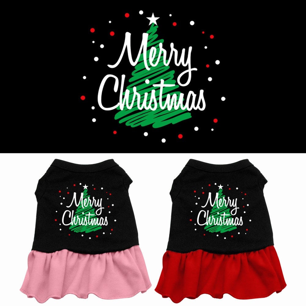 Christmas Pet Dog & Cat Dress Screen Printed, "Scribble Merry Christmas"