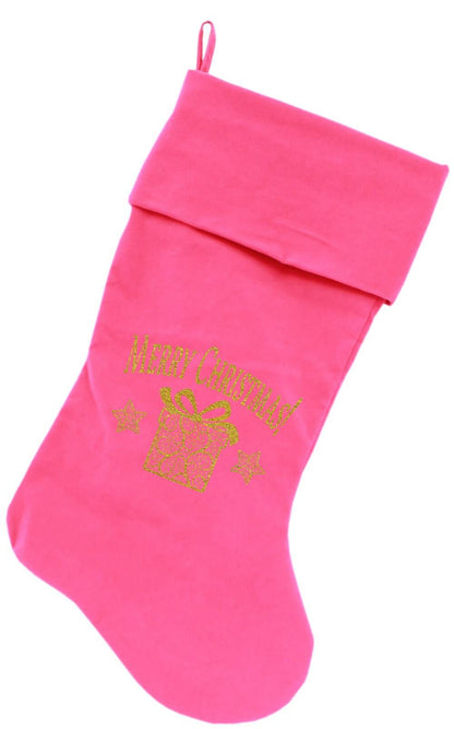 Velvet Christmas Stocking Screen Printed, "Golden Christmas Present"