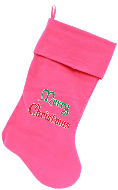 Velvet Christmas Stocking Screen Printed, "Merry Christmas"