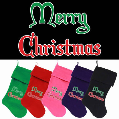 Velvet Christmas Stocking Screen Printed, "Merry Christmas"