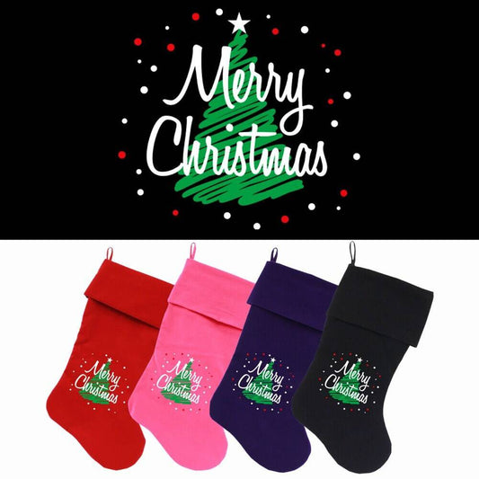 Velvet Christmas Stocking Screen Printed, "Scribble Merry Christmas"