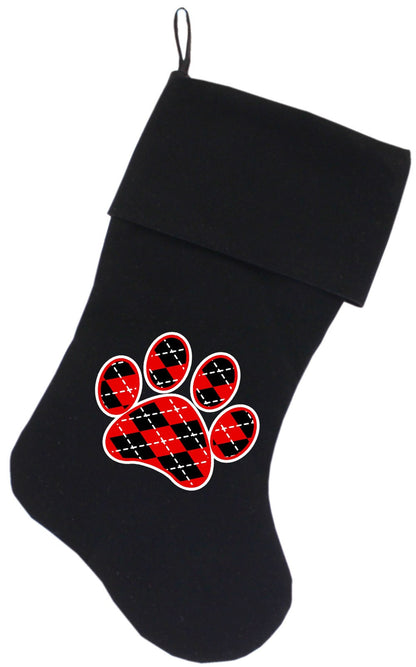 Velvet Christmas Stocking Screen Printed, "Argyle Paw"