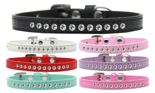 Dog, Puppy & Pet Fashion Leather Collar, "Clear Crystal"