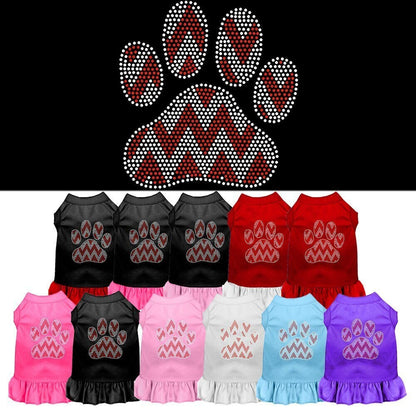 Christmas Pet Dog & Cat Dress Rhinestone, "Candy Cane Chevron Paw"