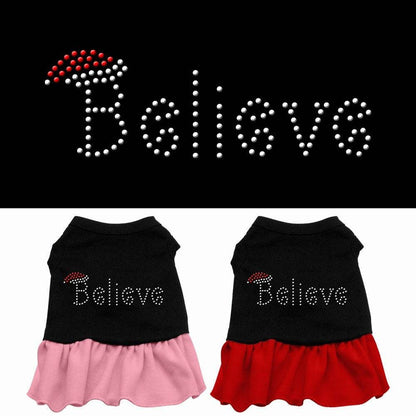 Christmas Pet Dog & Cat Dress Rhinestone, "Believe"