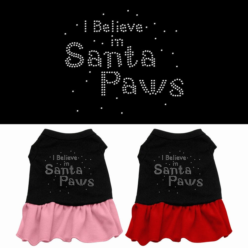 Christmas Pet Dog & Cat Dress Rhinestone, "I Believe In Santa Paws"
