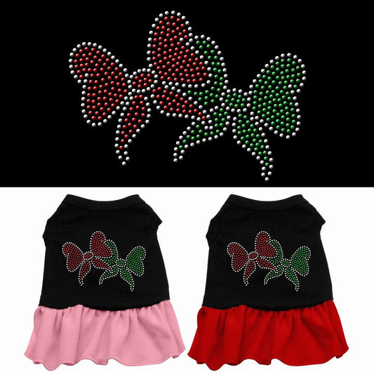 Christmas Pet Dog & Cat Dress Rhinestone, "Christmas Bows"