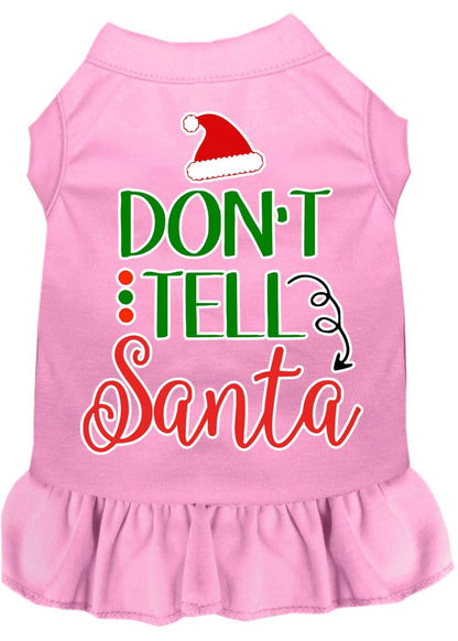 Christmas Dog Dress, Pet Dog & Cat Dress Screen Printed, "Don't Tell Santa"