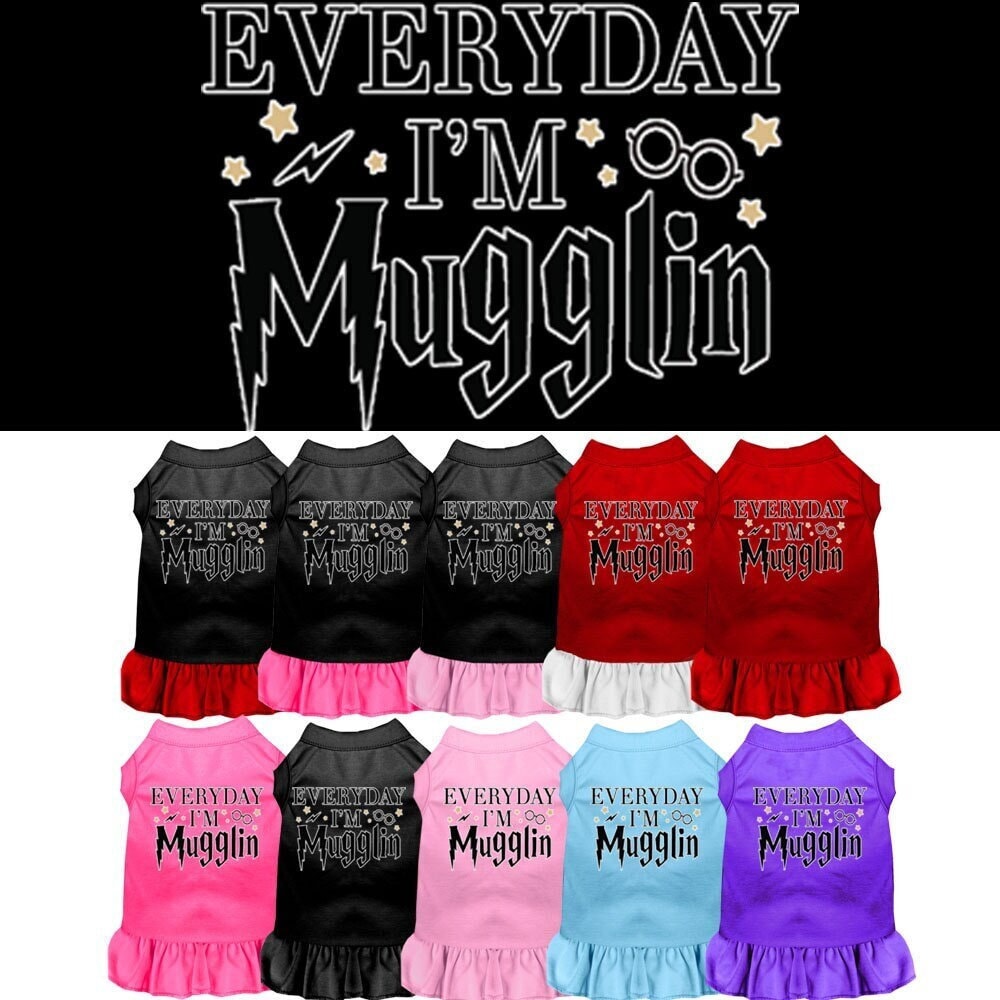 Pet Dog & Cat Dress Screen Printed, "Everyday I'm Mugglin"