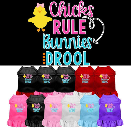 Pet Dog & Cat Dress Screen Printed, "Chicks Rule, Bunnies Drool"