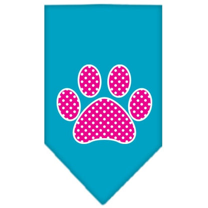 Pet and Dog Bandana Screen Printed, "Pink Swiss Dot Paw"