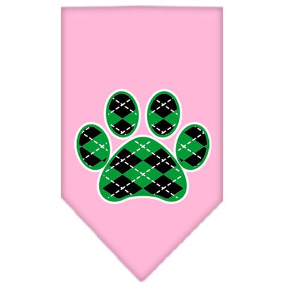 Pet and Dog Bandana Screen Printed, "Green Argyle Paw"