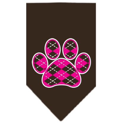 Pet and Dog Bandana Screen Printed, "Pink Argyle Paw"