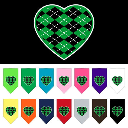 Pet and Dog Bandana Screen Printed, "Green Argyle Heart"