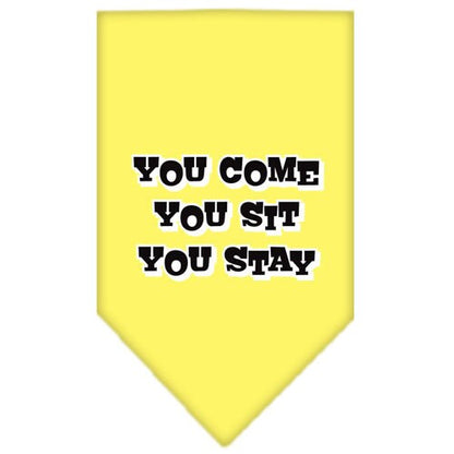 Pet and Dog Bandana Screen Printed, "You Come, You Sit, You Stay"