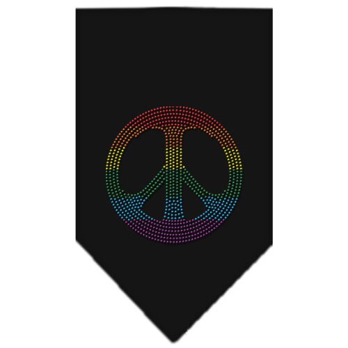 Pet and Dog Bandana Rhinestone, "Rainbow Peace Sign"