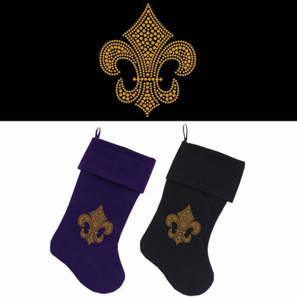 Velvet Christmas Stocking Screen Printed, "Gold Fleur De Lis"