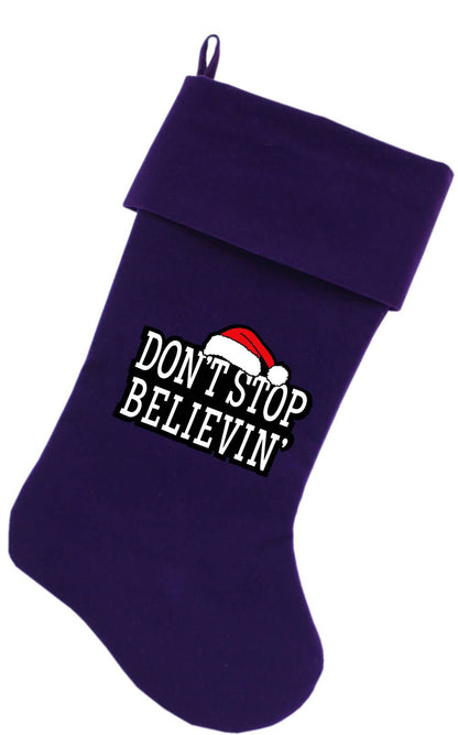 Velvet Christmas Stocking Screen Printed, "Don't Stop Believin"