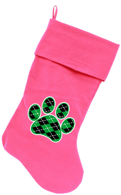 Velvet Christmas Stocking Screen Printed, "Argyle Paw"