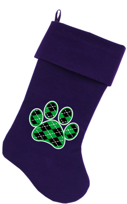 Velvet Christmas Stocking Screen Printed, "Argyle Paw"