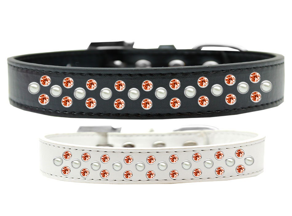 Dog, Puppy & Pet Fashion  Collar, "Pearl and Orange Crystal Rimsets Sprinkles"