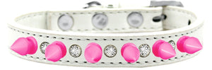 Pet and Dog Spike Collar, "Clear Crystals & Bright Pink Spikes”