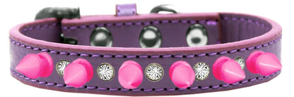 Pet and Dog Spike Collar, "Clear Crystals & Bright Pink Spikes”